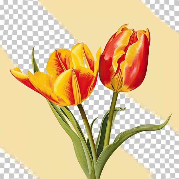 Die vollständig geöffnete tulpe ist leuchtend gelb mit roten abzeichen