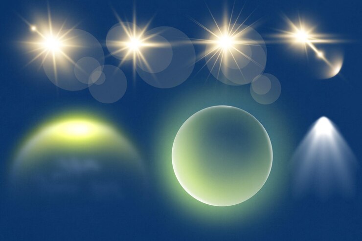 PSD die wirkung von sonnenlicht und glanzlichtern mit blauem hintergrund