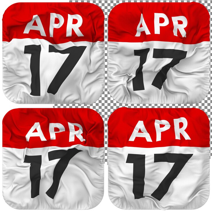 PSD diecisiete 17 de abril fecha calendario icono aislado cuatro ondulación estilo bump textura 3d rendering