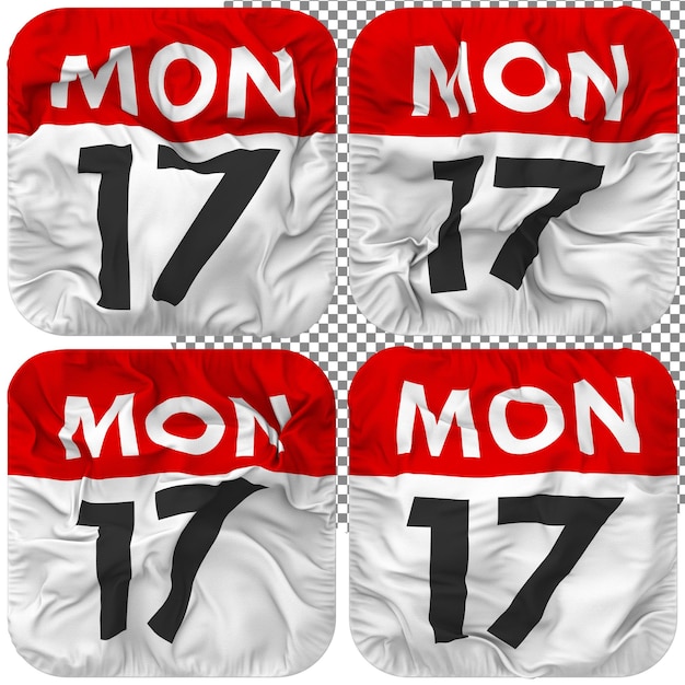 Diecisiete lunes 17 fecha calendario icono aislado cuatro ondulación estilo bump textura 3d rendering