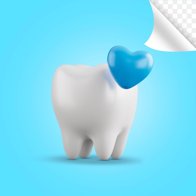 Diente 3D con dientes de salud de corazón azul