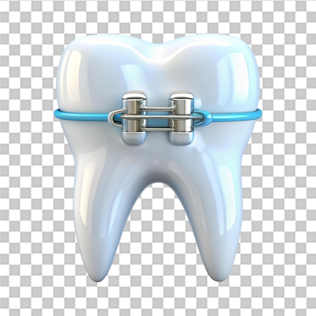 Diente con aparatos ortopédicos icono 3D aislado en un fondo transparente
