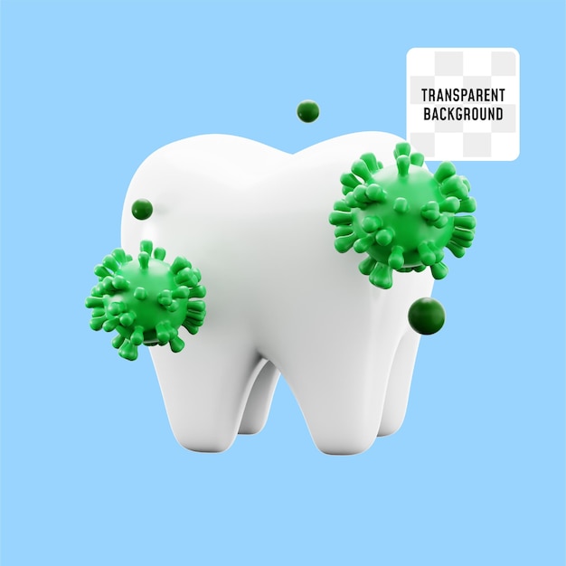 PSD diente con bacterias virales para el tratamiento de cuidado dental hospital médico ilustración de icono 3d diseño de renderización