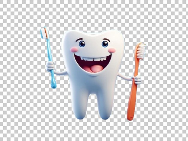 Diente blanco feliz con cepillo de dientes