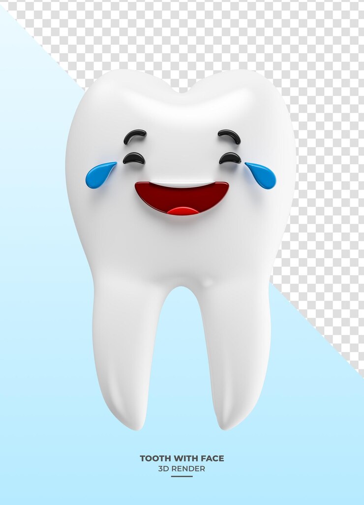 PSD diente con cara sonriente en renderizado 3d con fondo transparente