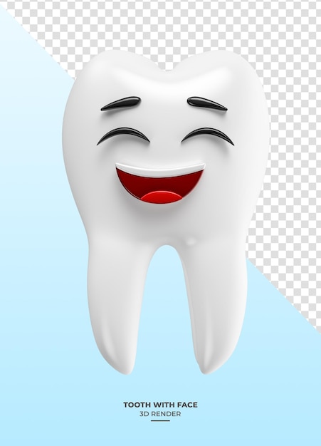 PSD diente con cara sonriente en renderizado 3d con fondo transparente