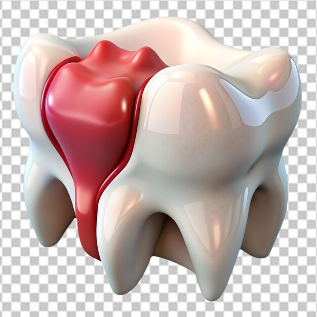 Un diente dolorido en medio de dientes sanos aislados en un fondo transparente