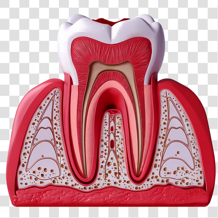 Un diente humano que muestra un caso leve de pulpitis reversible aislado en un fondo transparente