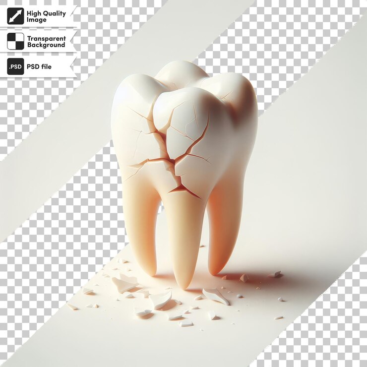 PSD diente psd destruido por caries en fondo transparente con capa de máscara editable