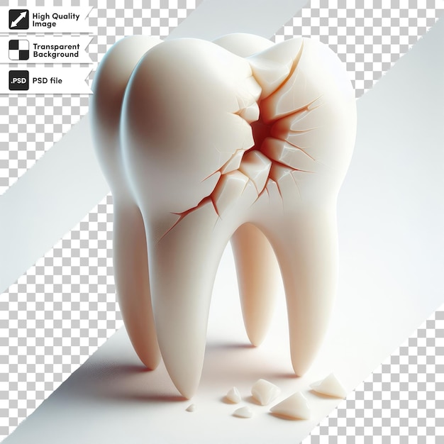 Diente psd destruido por caries en fondo transparente con capa de máscara editable