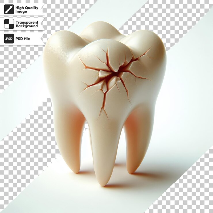 PSD diente psd destruido por caries en fondo transparente con capa de máscara editable