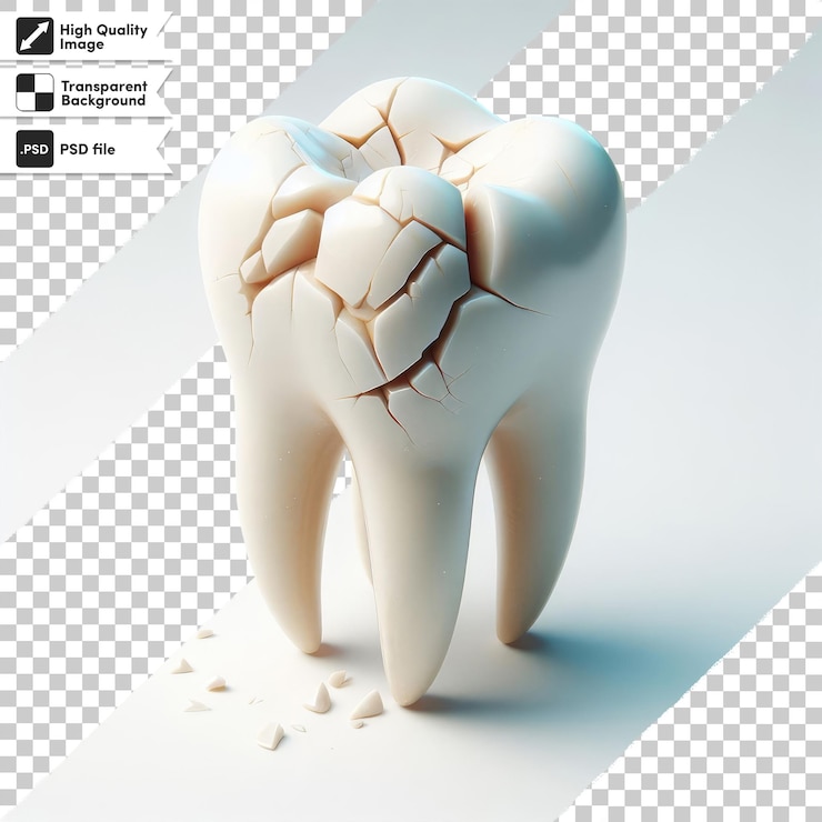 PSD diente psd destruido por caries en fondo transparente con capa de máscara editable