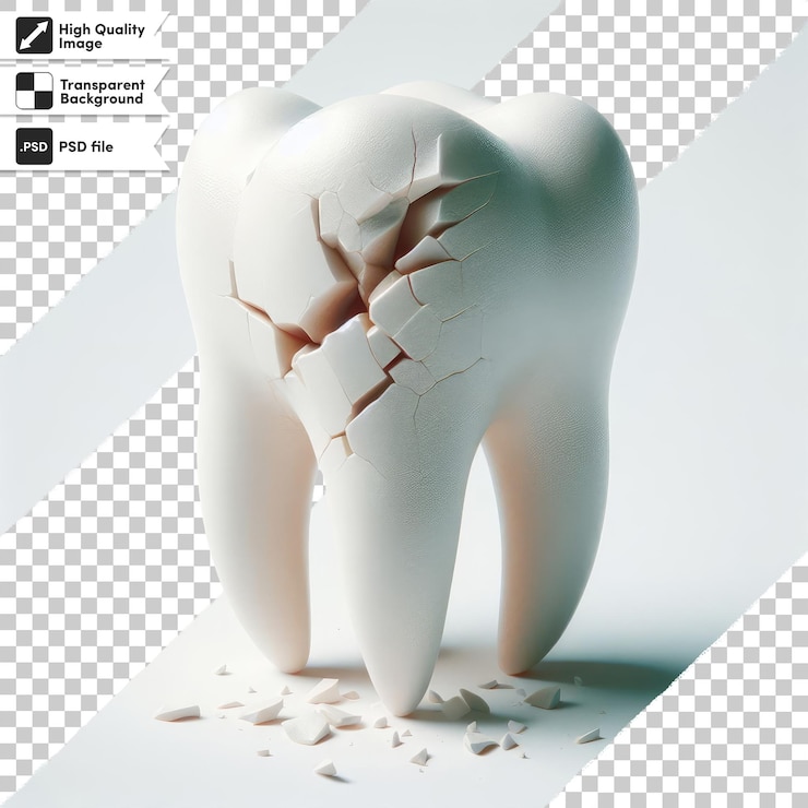 PSD diente psd destruido por caries en fondo transparente con capa de máscara editable