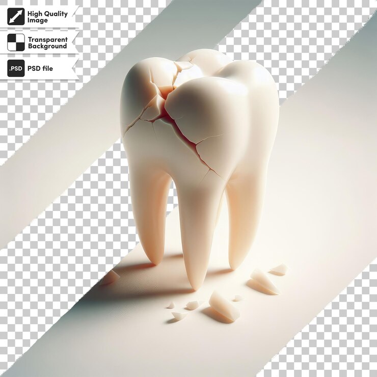 PSD diente psd destruido por caries en fondo transparente con capa de máscara editable