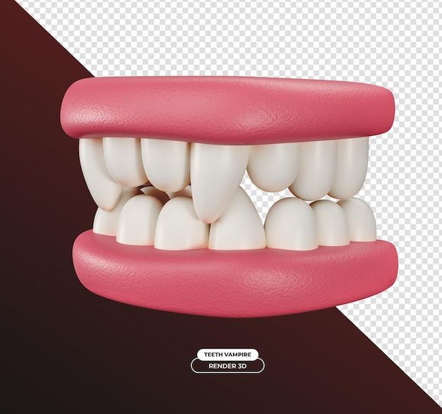 PSD dientes para halloween 3d render ilustración de dibujos animados con fondo transparente