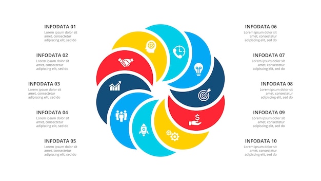 Diez círculos para infografía de ciclo Plantilla de presentación empresarial con 10 pasos