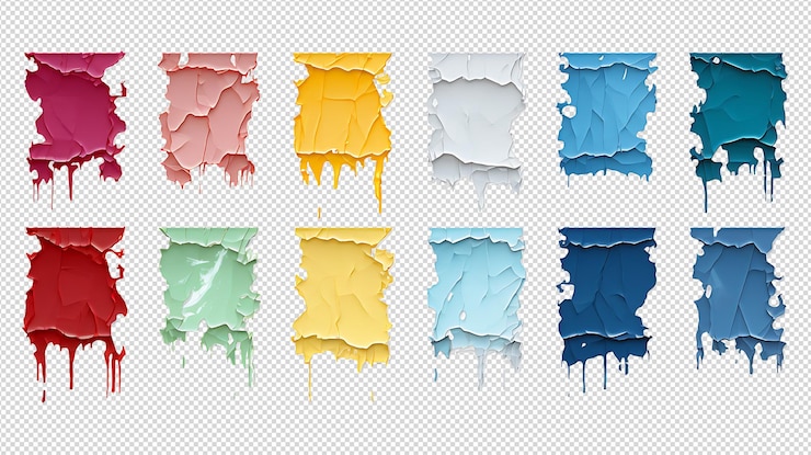 PSD diferentes colores de cinta rasgada en un fondo transparente