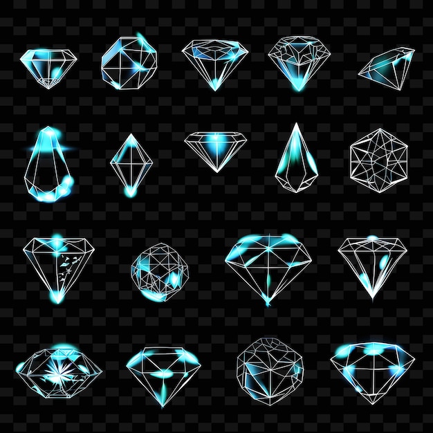 PSD diferentes formas de diamantes sobre um fundo preto