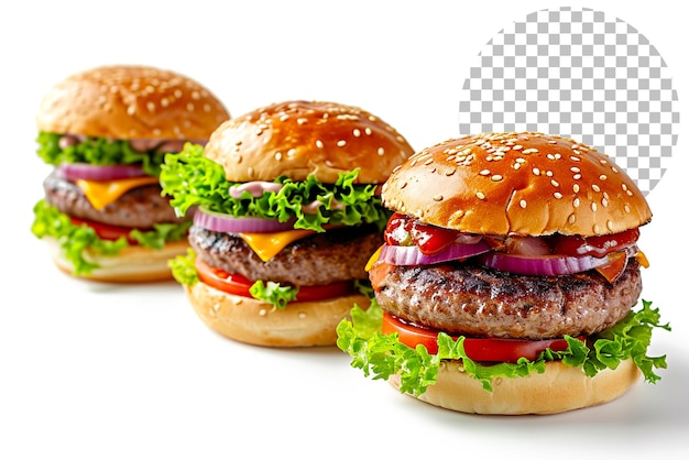 PSD diferentes hamburguesas para un menú de restaurante sobre un fondo transparente