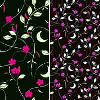 PSD diferentes padrões de flores e folhas em um fundo preto