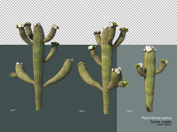 PSD diferentes tipos de árboles y cactus