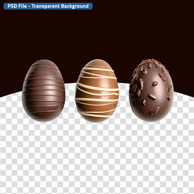 PSD diferentes tipos de ovos de chocolate um conjunto feliz de páscoa.