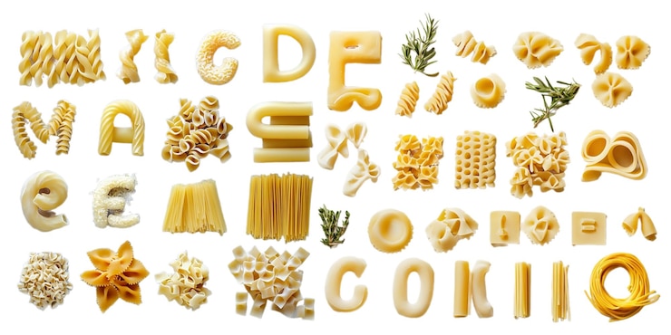 PSD diferentes tipos de pasta en fondo transparente vista superior colección de pasta seca