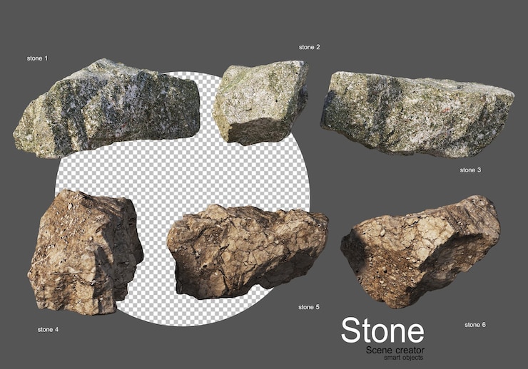 PSD diferentes tipos de piedras de varias formas