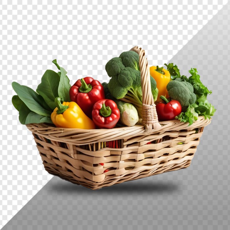 Diferentes verduras frescas de colores en una superficie de hormigón con fondo transparente