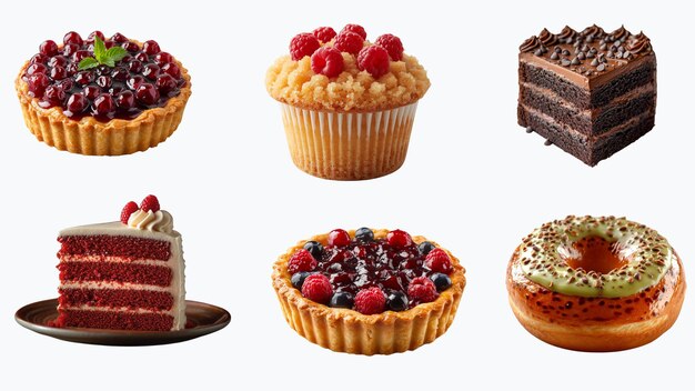 PSD différents types de bonbons muffins gâteaux rouges gâtés au chocolat beignets