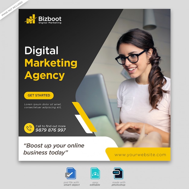 Digital business marketing banner de medios sociales o flyer cuadrado premium psd