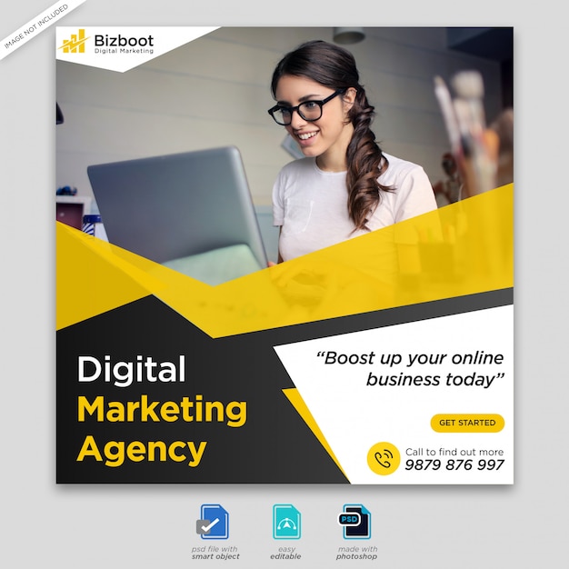 PSD digital business marketing banner de medios sociales o flyer cuadrado premium psd