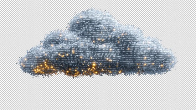 Digital Cloud Computing Concept with Binary Code and Glowing Data Bits
