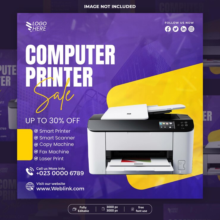 PSD digital computer printer sale social media post design template