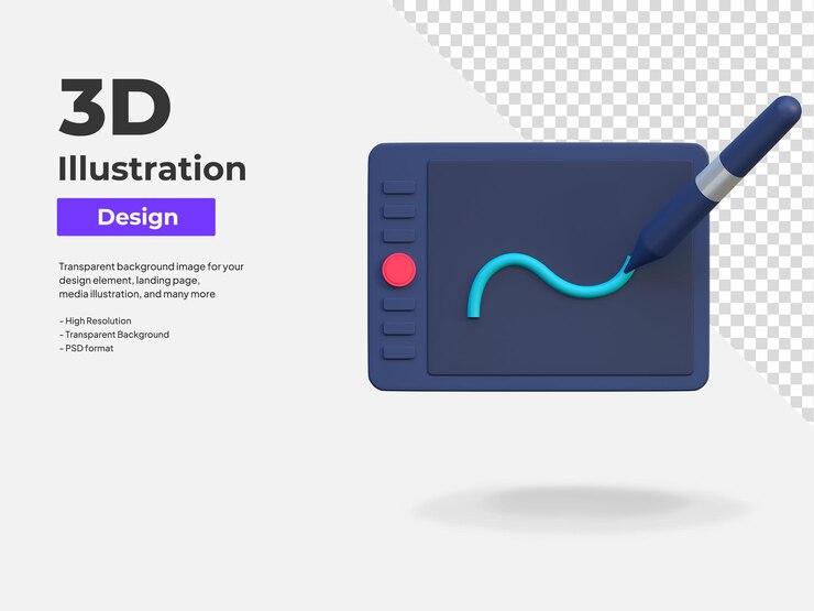 PSD digital drawing tool pen tablet icon graphic design 3d illustration