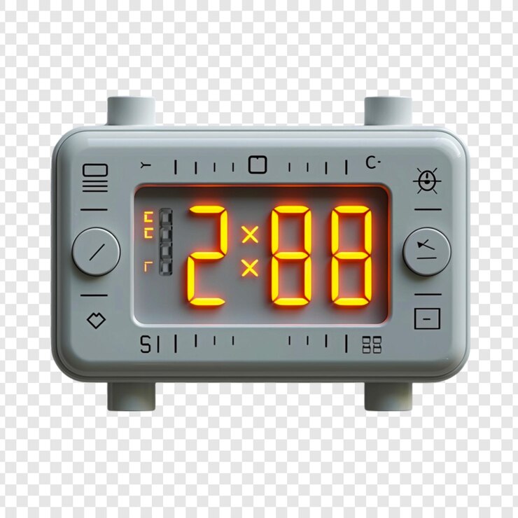 PSD digital electric clock isolated on transparent background