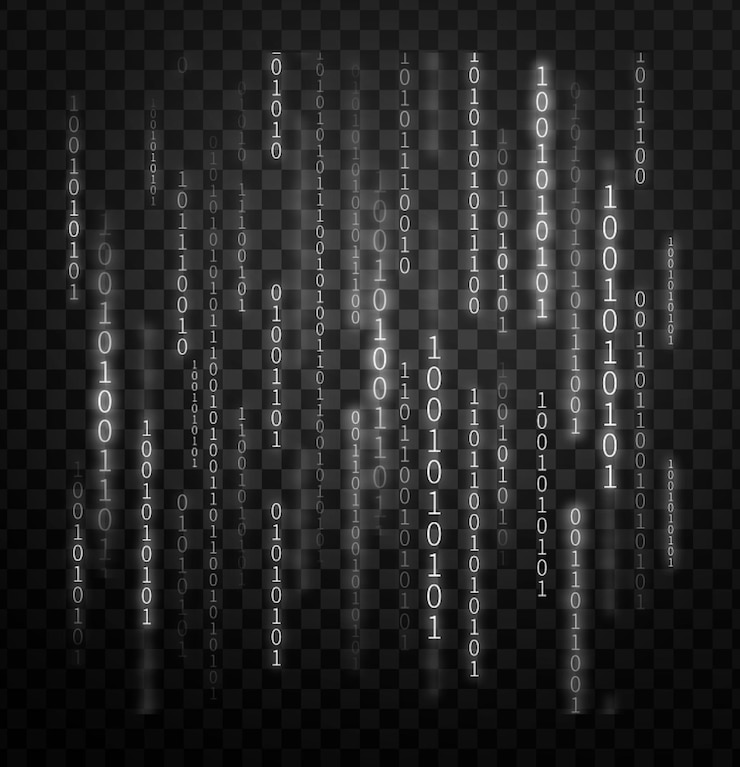 PSD digital falling binary code numbers on a transparent background