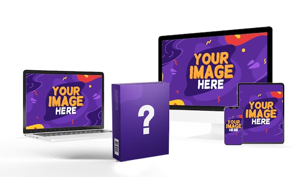 Digital Gear Collection Mockups of Tablet Box Computer and Smartphone