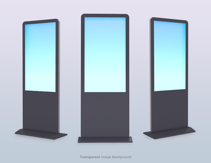 Digital LED display touch screen with on an isolated transparent image background 3d rendering