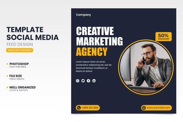 PSD digital marketing agency und corporate social media post oder square web banner vorlage