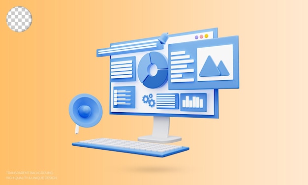 digital marketing display 3d icon. seo optimization web analytics and seo marketing concept
