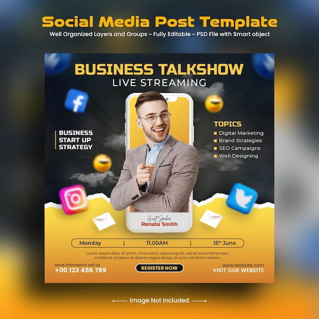 Digital Marketing Live Streaming Business Workshop Corporate Social Media Instagram Post Banner Temp