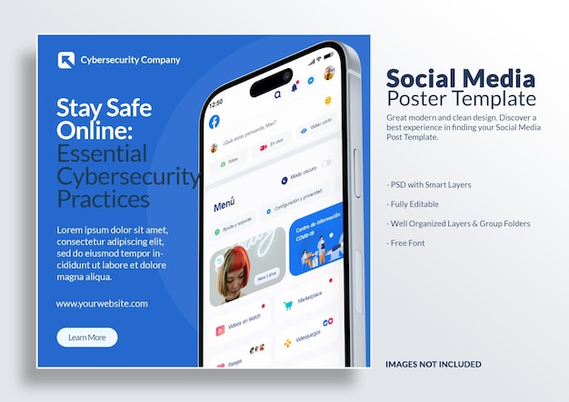 Digital Marketing Social Media Poster mit Smartphone-Bildschirm-Mockup-PSD-Vorlage