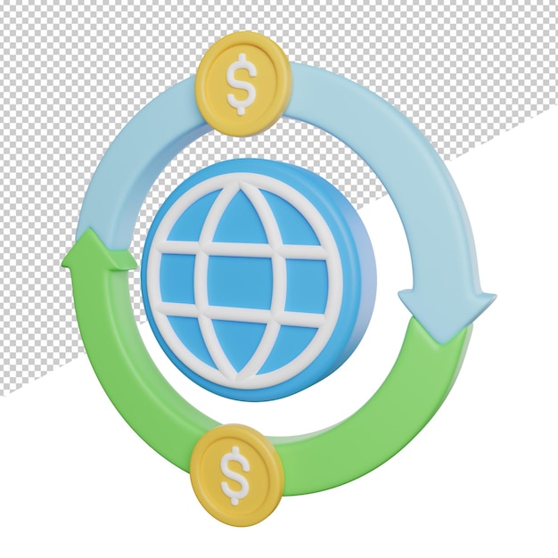 Digital Transfer Money vista lateral 3d rendering icono ilustración sobre fondo transparente