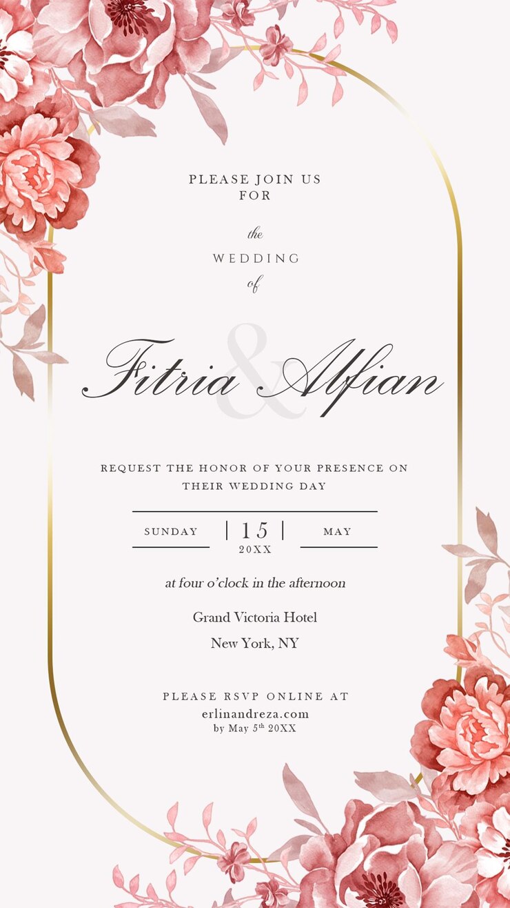 digital wedding invitation with floral background