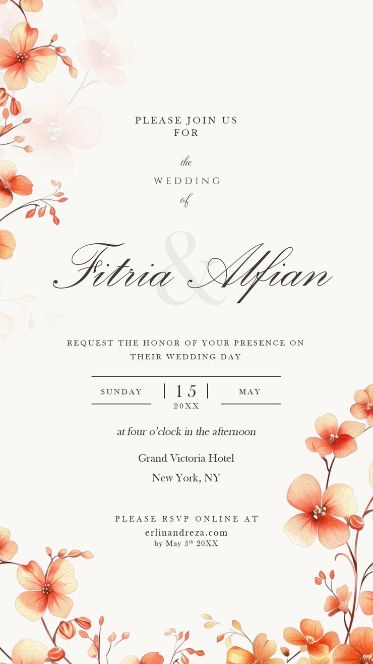 digital wedding invitation with floral background