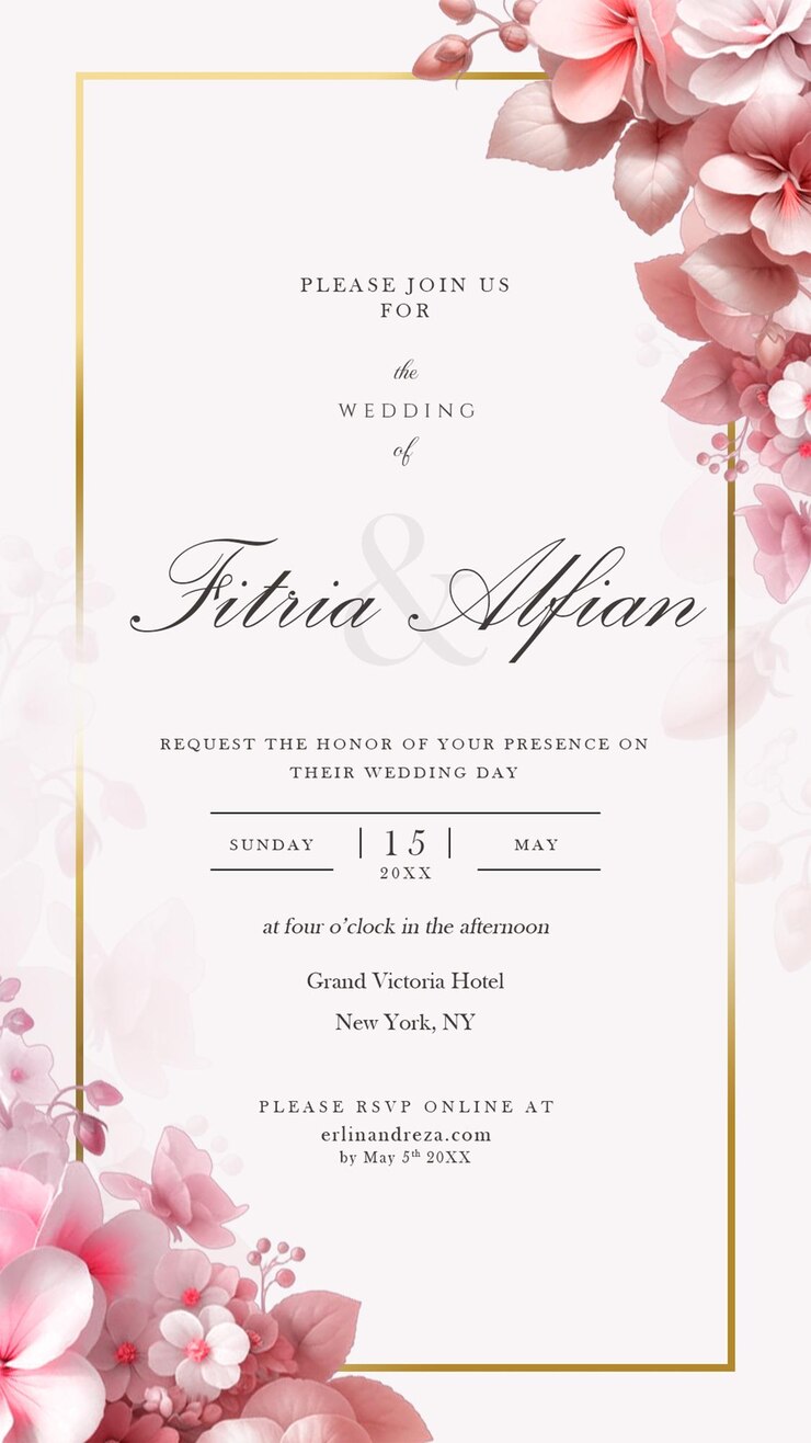 digital wedding invitation with floral background