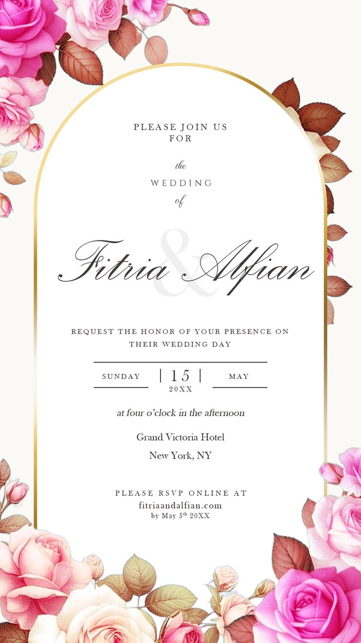 digital wedding invitation with floral background