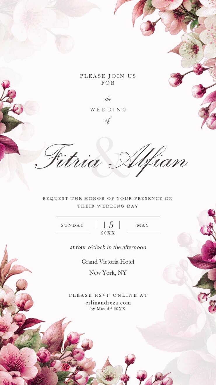 digital wedding invitation with floral background