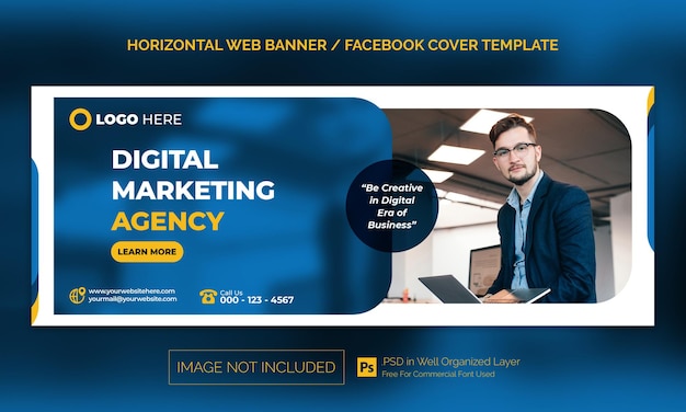 Digitale marketingagentur horizontales firmenbanner oder facebook-cover-werbevorlage